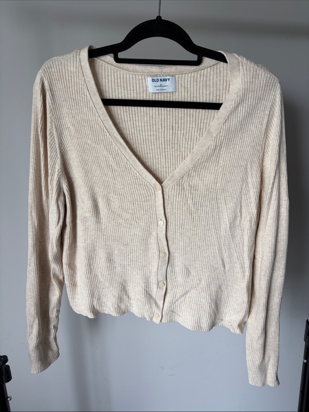 Old Navy Cream Ribbed V-Neck Button-Up Cardigan